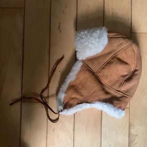 Vintage leather and shearling trapper hat.